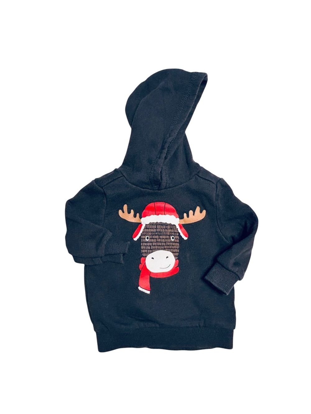 Carter's Black Hoodie with Festive Moose Patch 6M
